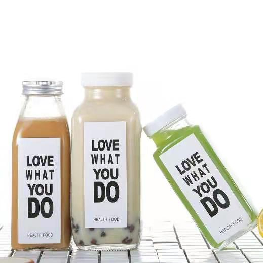 350ml Beverage French Square Bottle with White or Black Plastic Cap