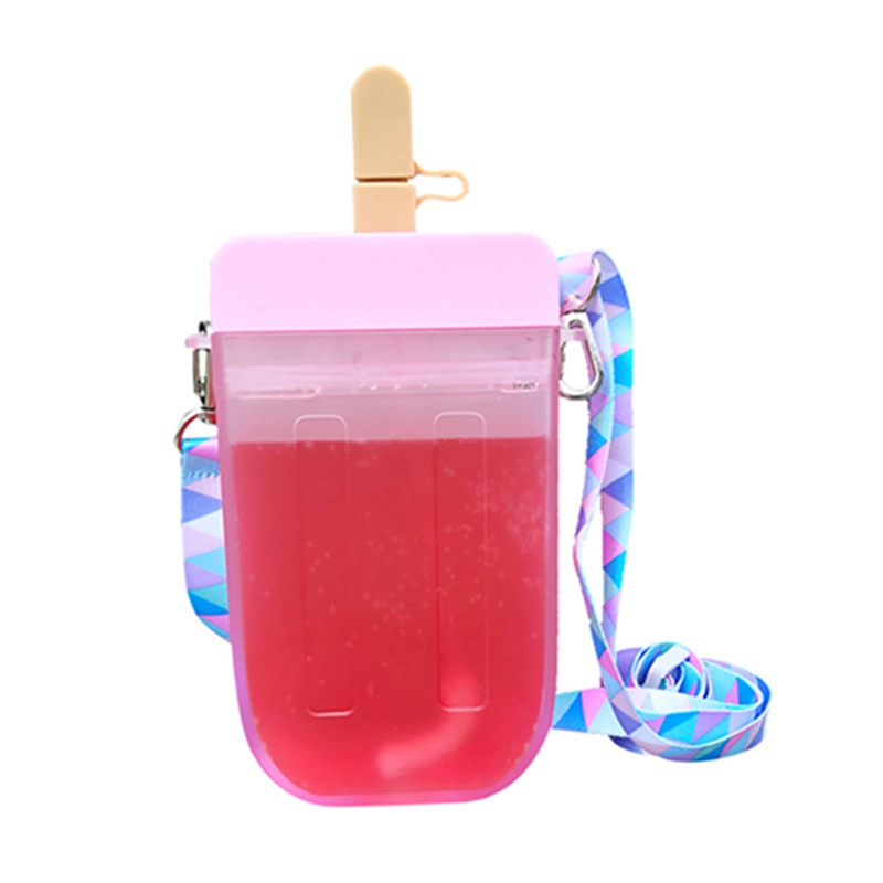 300ml Ice Cream Kids BPA Free Plastic Water Bottle with Rope Straw