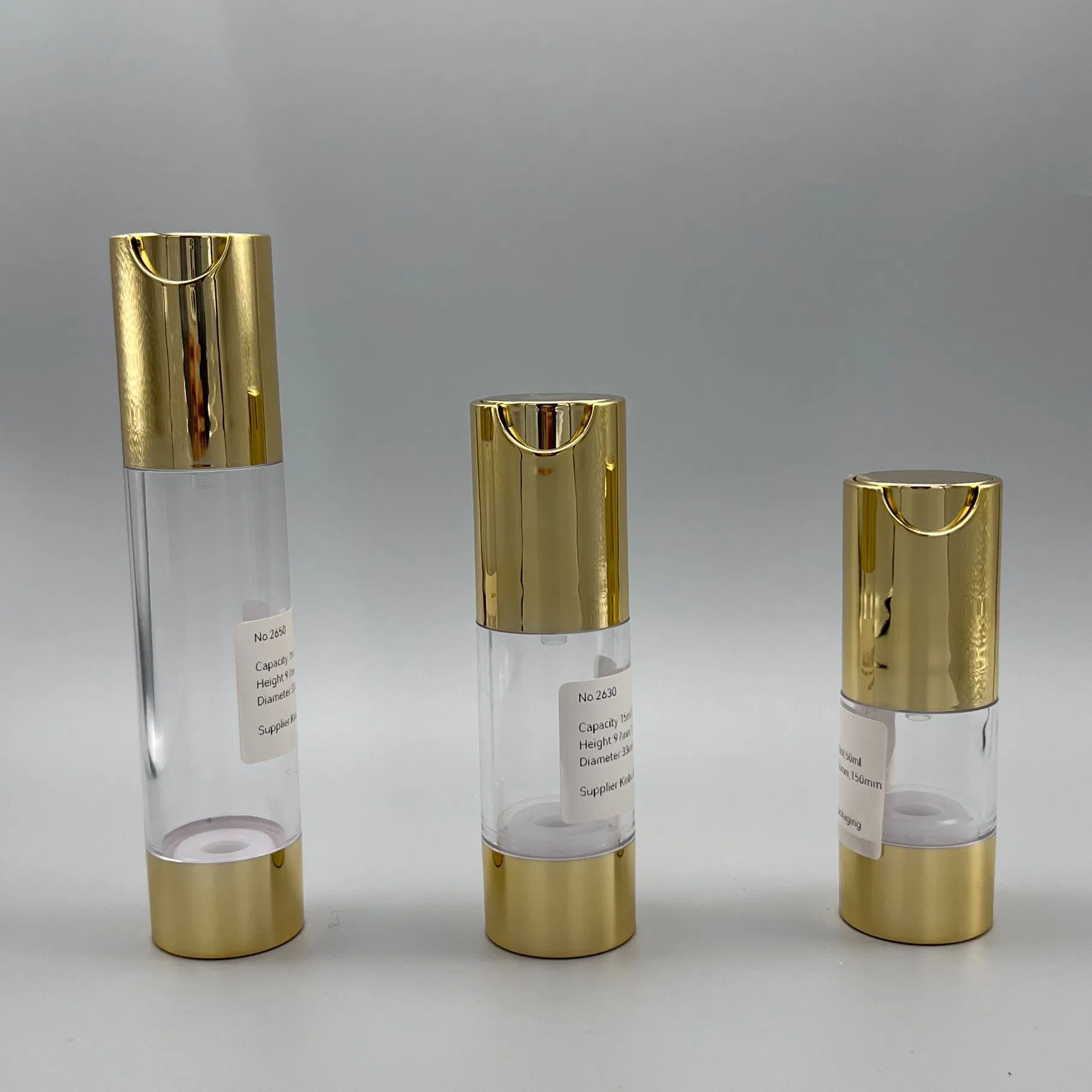 Airless Lotion Pump Bottle Silver Gold Empty Vacuum as Plastic Refillable Cosmetic Emulsion Packaging 15ml 30ml 50ml