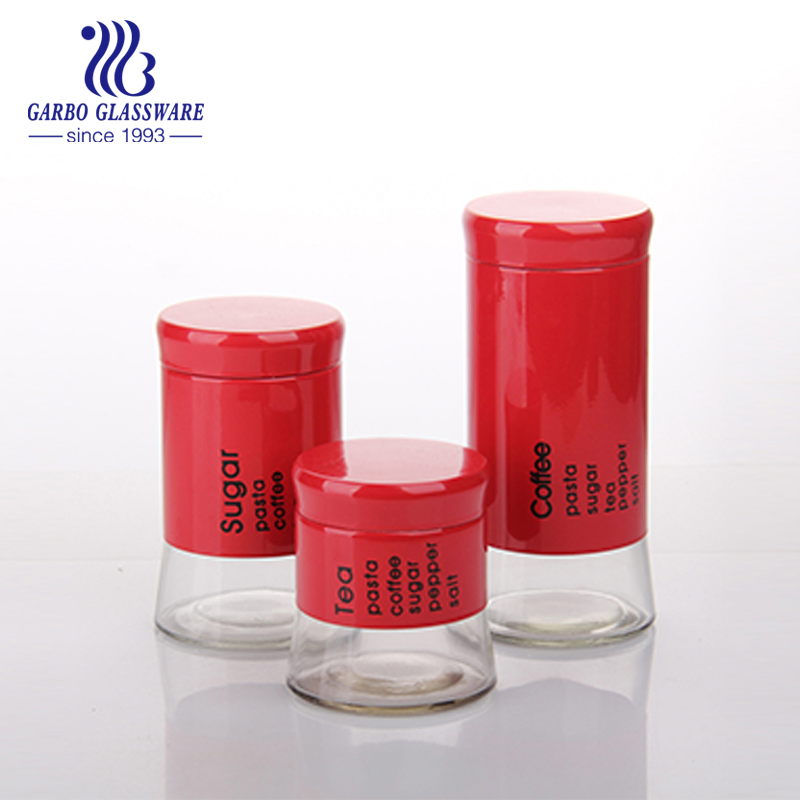 Wholesale Cheap Stocked 3PCS Different Sizes Glass Storage Peanut Cookie Kitchen Storage Jar Bottle with Colored Customized Color Green Plastic Lid for Home Use