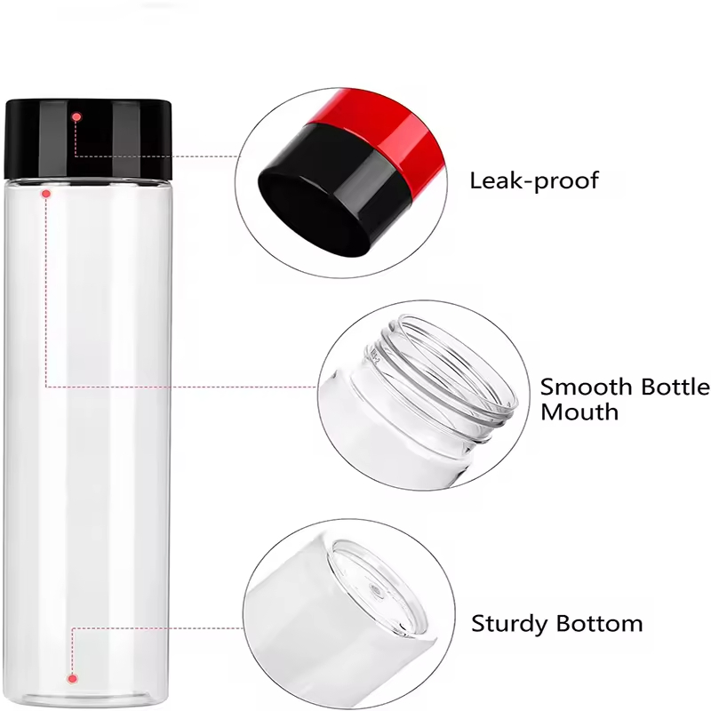 Factory 250ml 500ml Clear Round Pet Mineral Water Bottles Disposable Plastic Beverage Juice Drinking Milk Bottle with Cap