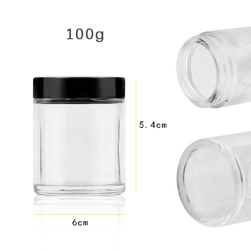 Empty Wide Mouth Flint Glass Storage 100g Jar with Plastic Cap for Medicine Food Jam Cosmetic Packing Cream Candle Flower