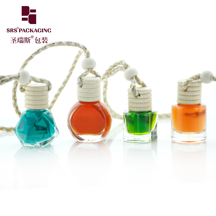 6ML 8ML10ML Wholesale Round Square Cosmetic Packaging Wooden Plastic Lid Dropper Car Perfume Fragrance Essential Oil Diffuser Hanging Empty Glass Mini Bottle