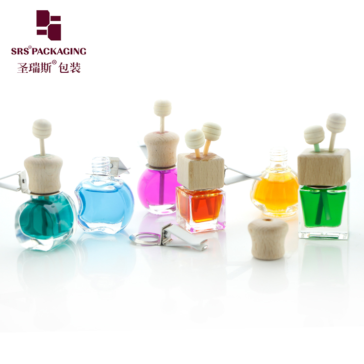 6ML 8ML10ML Wholesale Round Square Cosmetic Packaging Wooden Plastic Lid Dropper Car Perfume Fragrance Essential Oil Diffuser Hanging Empty Glass Mini Bottle