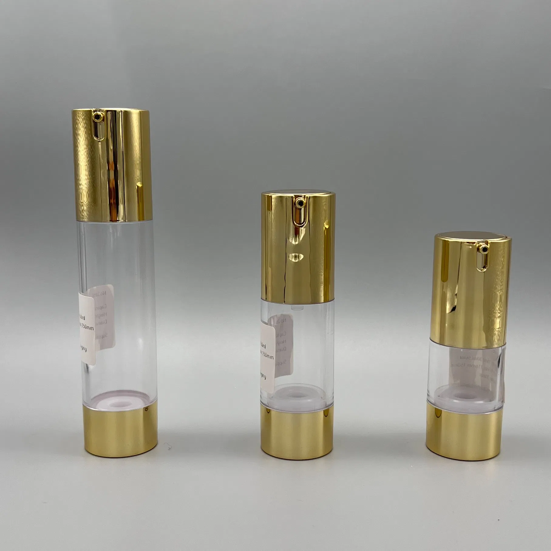 Airless Lotion Pump Bottle Silver Gold Empty Vacuum as Plastic Refillable Cosmetic Emulsion Packaging 15ml 30ml 50ml