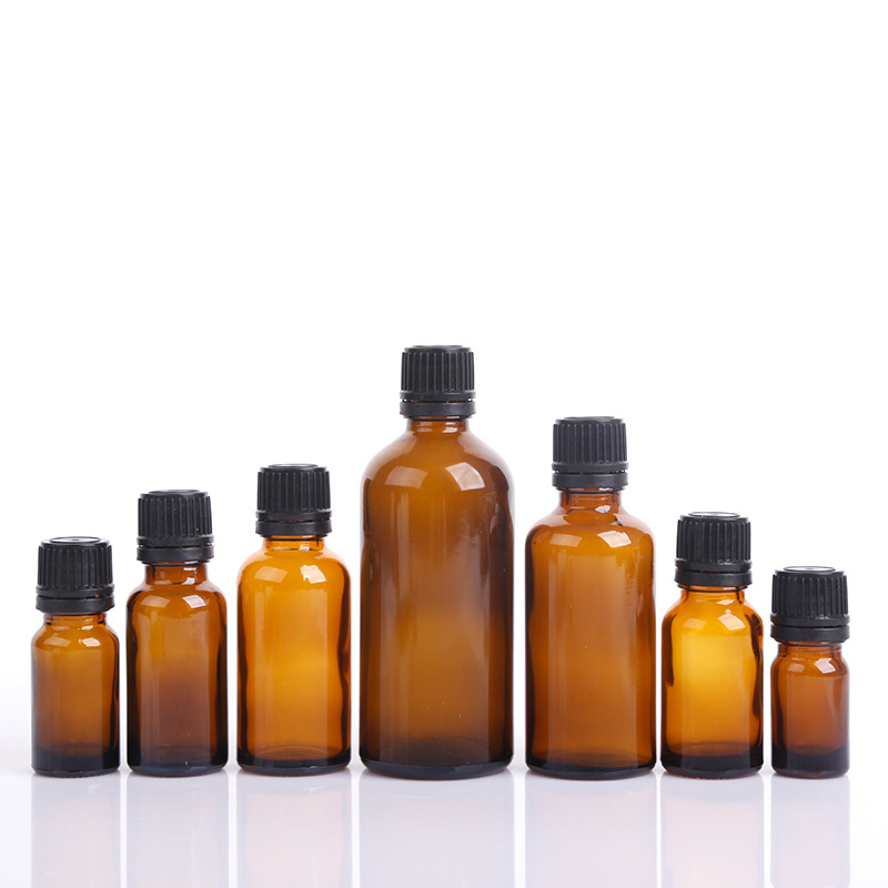 Amber Glass Essential Oil Bottle with Plastic Tamper Proof Cap and Dropper