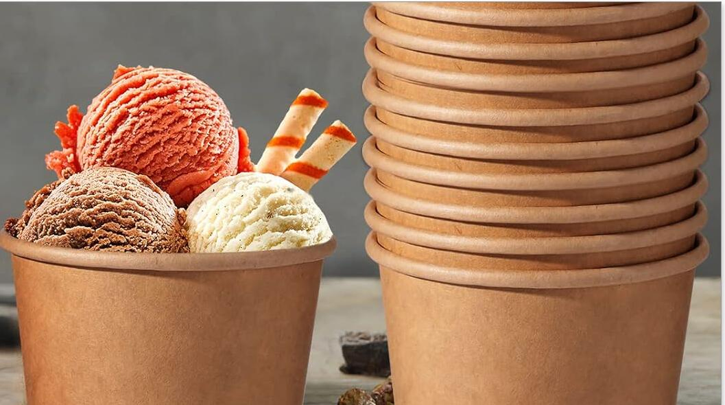 Eco-Friendly Single-Use Paper Ice Cream Cup Leak-Resistant Hot/Cold Food Available