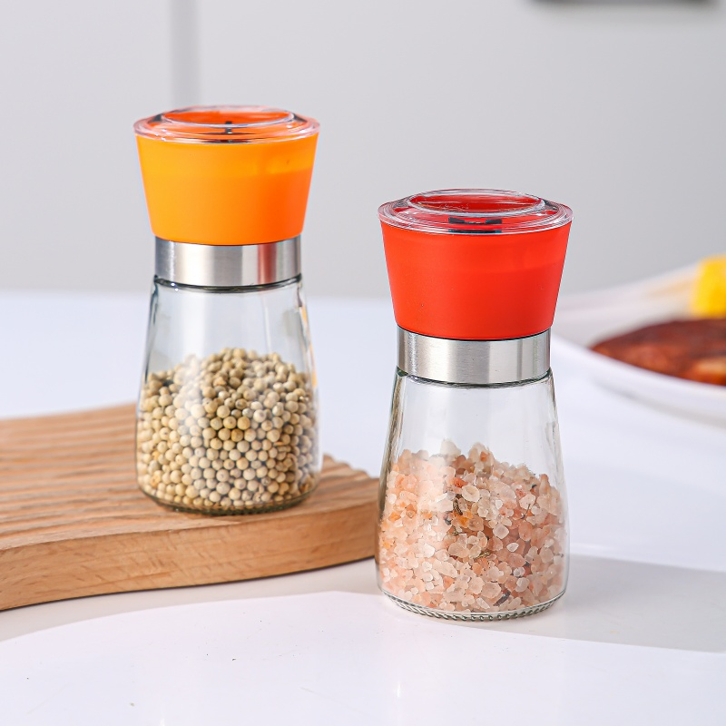 Manual Glass Bottles Spice Mill Plastic Lid Seasoning Shaker Salt and Pepper Grinder Kitchen Accessories Premium Pepper Mill