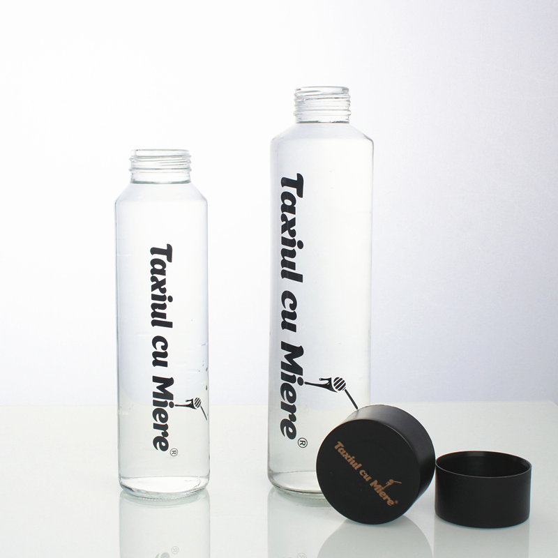 Luxury Screen Printing Decal Logo 500ml 700ml High Flint Clear Round Juice Beverage Water Glass Bottle with Plastic Cap