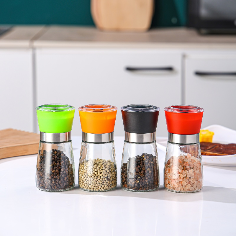 Manual Glass Bottles Spice Mill Plastic Lid Seasoning Shaker Salt and Pepper Grinder Kitchen Accessories Premium Pepper Mill
