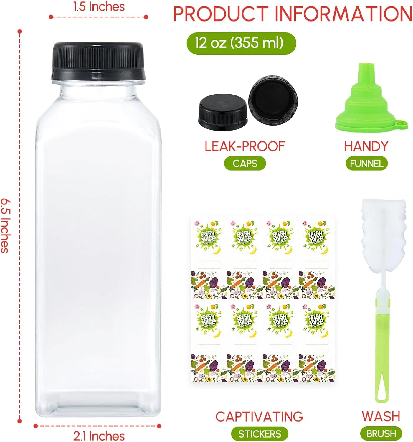 Juice Bottles for Juicing with Caps Clear Empty Plastic Bottles for Juice, Juicer Bottles, Smoothie, Reusable Juice Containers Disposable Drink Bottles