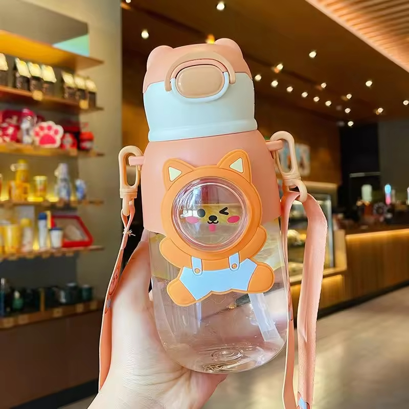 Cute Girls Cartoon Portable Drinking Tomatodos De Agua Gourde Enfant Reusable School Plastic Water Bottle with Straw