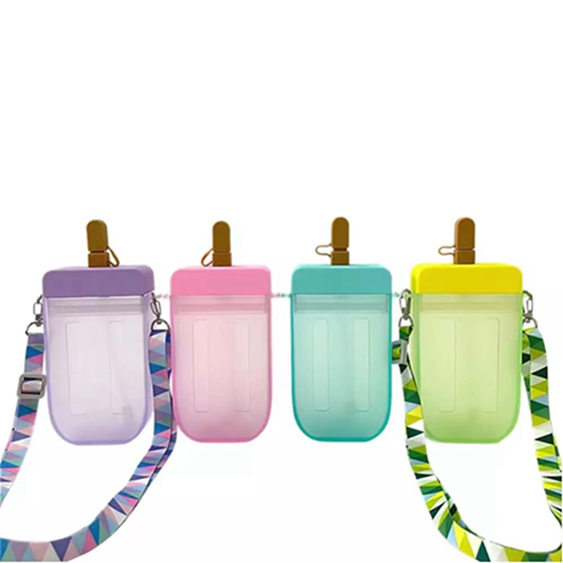 300ml Ice Cream Kids BPA Free Plastic Water Bottle with Rope Straw
