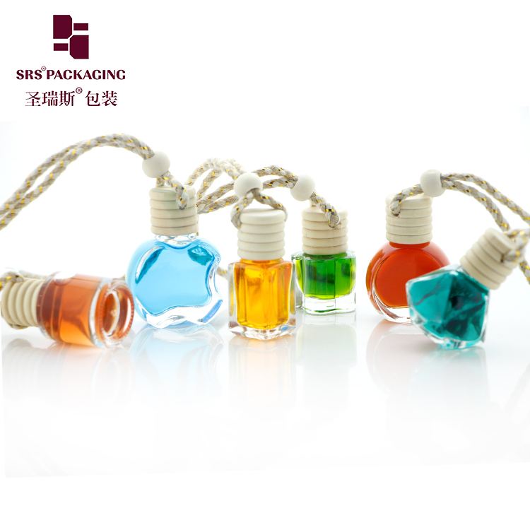 6ML 8ML10ML Wholesale Round Square Cosmetic Packaging Wooden Plastic Lid Dropper Car Perfume Fragrance Essential Oil Diffuser Hanging Empty Glass Mini Bottle