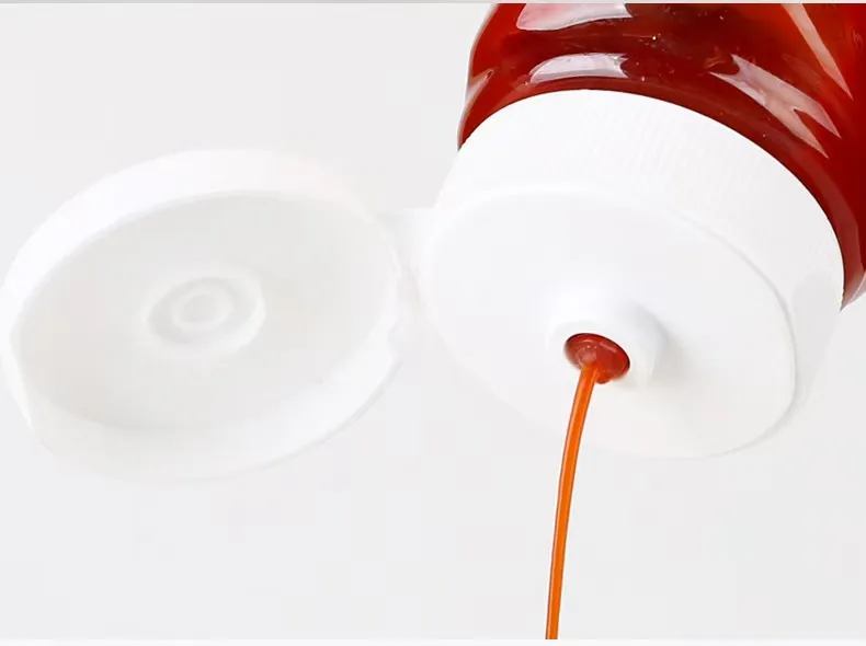 Plastic Pet Squeeze Bottle for Honey Syrup Sauce with White Lids