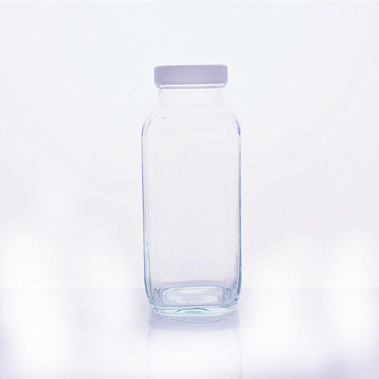 Wholesale 16oz 500ml Empty Square Fruit Juice Milk Beverage Glass Bottle with Plastic Lid