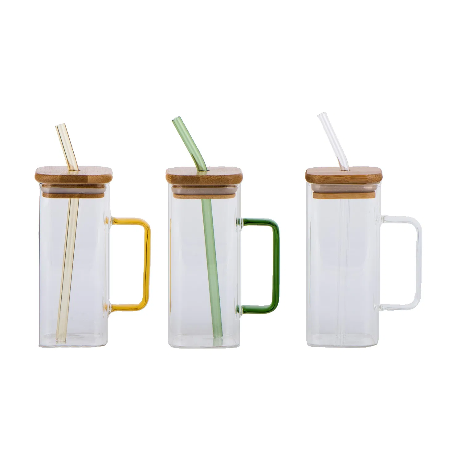 Borosilicate Colored Glass Bottle Cup with Glass Straw and Plastic Lid Decal Printing Drinking Glass