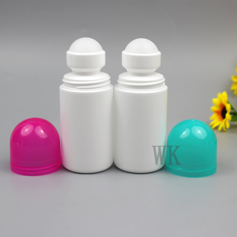 Custom White 50ml 60ml Empty Refillable Cosmetic Essential Oil Roll on Bottles Plastic Deodorant Bottle