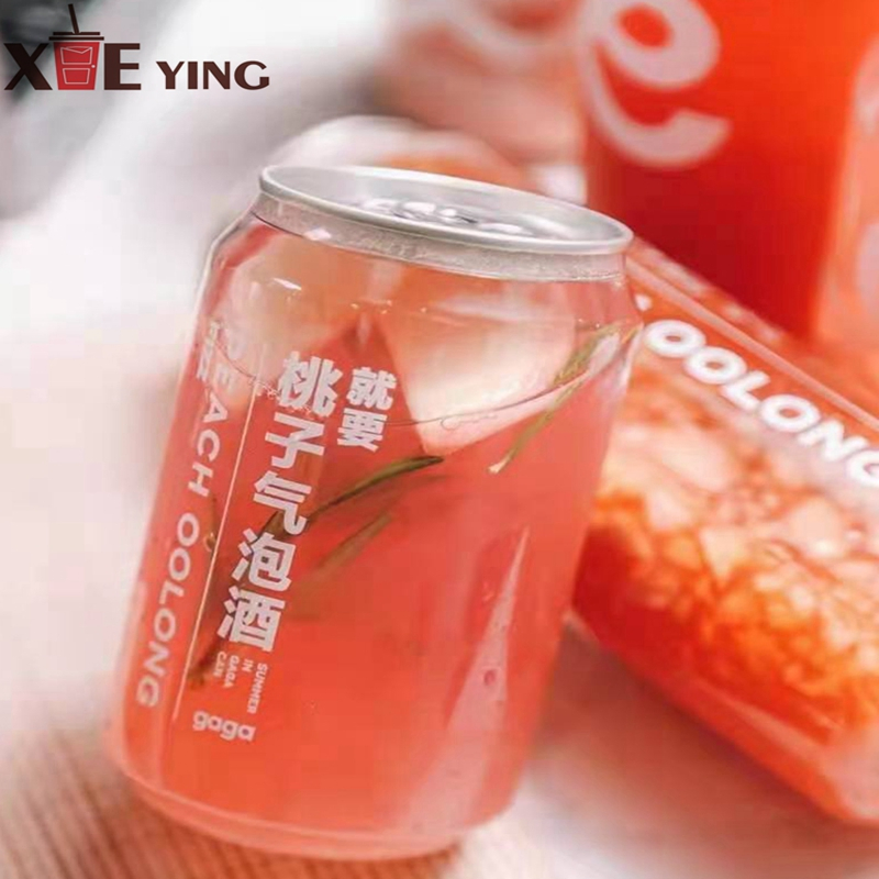 Disposable Custom Clear Plastic Drink Soda Cans with Aluminum Lids