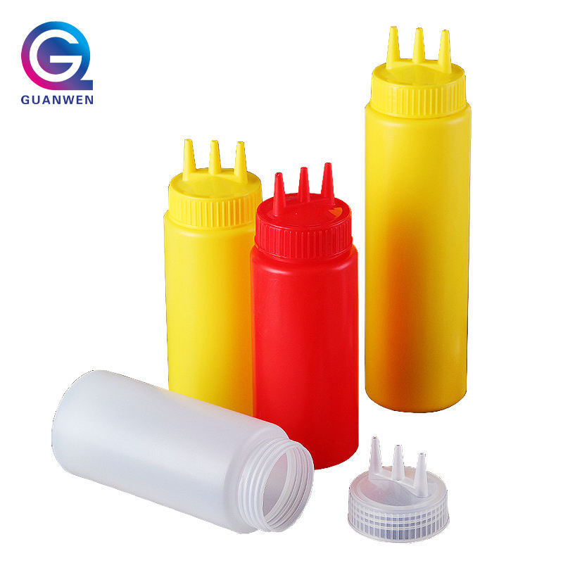 Factory Best Quality Sauce Bottle with 3 Holes Plastic Squeeze Sauce Bottle 12oz Sauce Sqeeze Bottles
