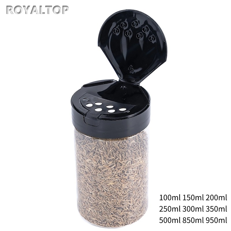 Bulk Empty Container Round Plastic Spice Powder Jar Pet Plastic Seasoning Packaging Bottle with Black Spices Shaker Lid