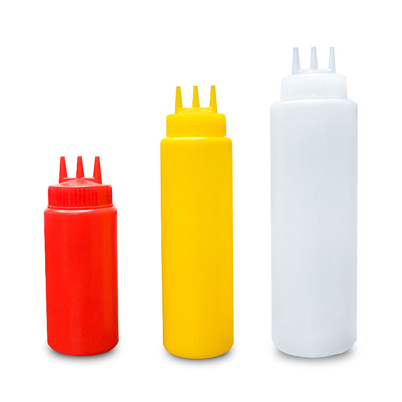 Factory Best Quality Sauce Bottle with 3 Holes Plastic Squeeze Sauce Bottle 12oz Sauce Sqeeze Bottles