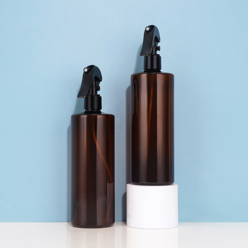 250ml 500ml Empty Cosmetic Manufacturers Flat Shoulder Amber Black Colors Pet Plastic Mist Spray Trigger Pump Bottle