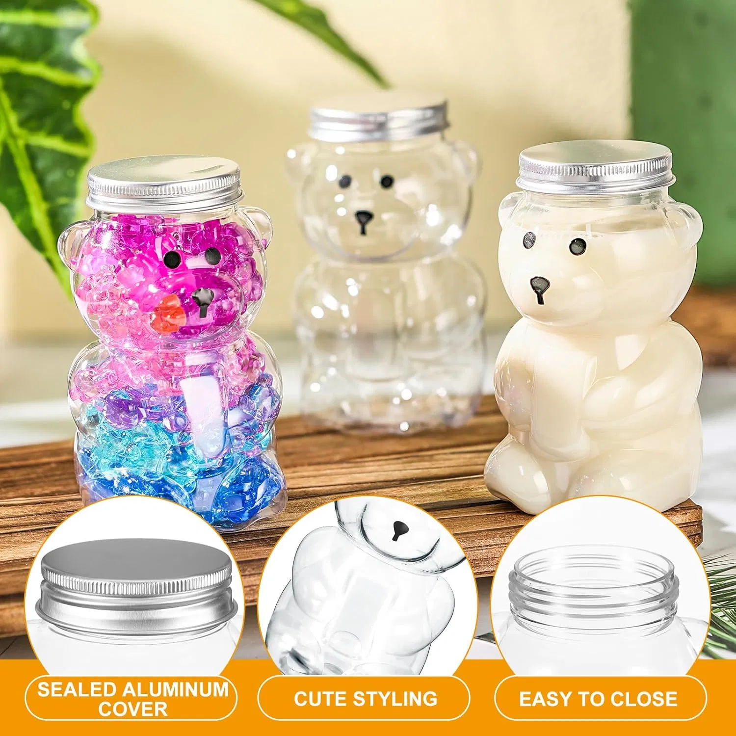 Empty Juice Bottles with Caps - Reusable Bear Shaped Drink Containers for Water, Juice, Milk Tea - Clear Plastic Beverage Bottles for Parties and Events