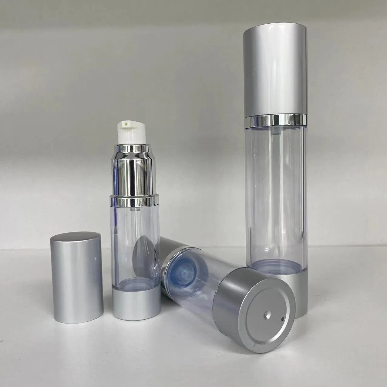 Plastic 15ml Cosmetic Cream Airless Pump Bottle with Aluminum Lotion Pump