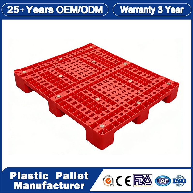 1200X800/1200X1000 OEM Reinforced Selective Water Bottle Deck Stacking Steel HDPE Euro Stackable 6 Runners Double Faced Plastic Tray Pallet Manufacture