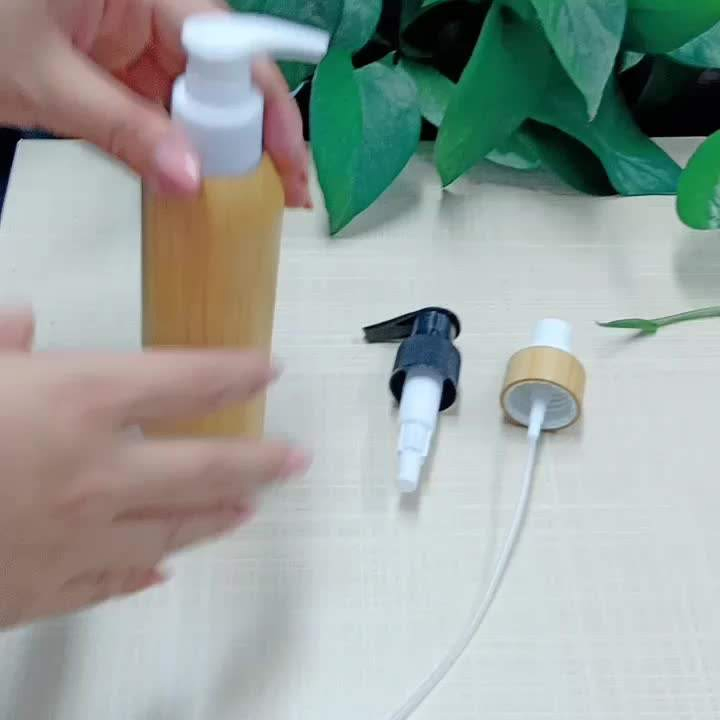 Hot Sale Cheap Bamboo Lid Cosmetic Shampoo Pet Plastic Lotion Pump Bottle