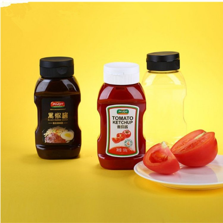 Custom Label Clear Pet Plastic Food Grade Ketchup Honey Bottle with Flip Cap