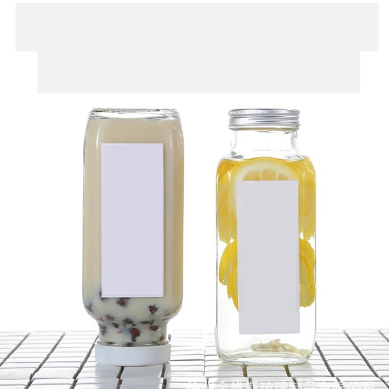 10oz Square Glass Milk Beverage Bottle with Safety Plastic Cap