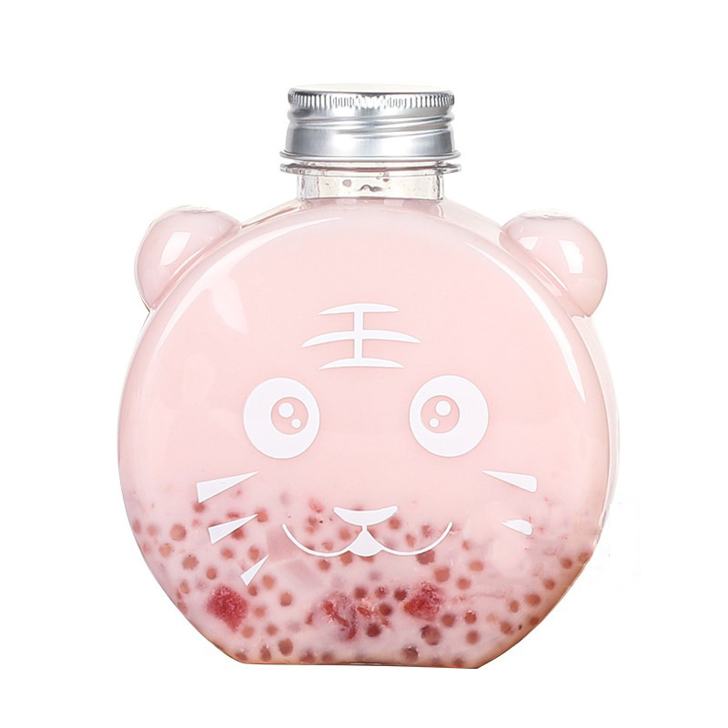 Cartoon Bear Design Disposable Pet Plastic Milk Tea Bottle Takeout Packaging for Fruit Tea Beverages Water Bottle Plastic Bottle Cosmetic Bottle Pet Bottle