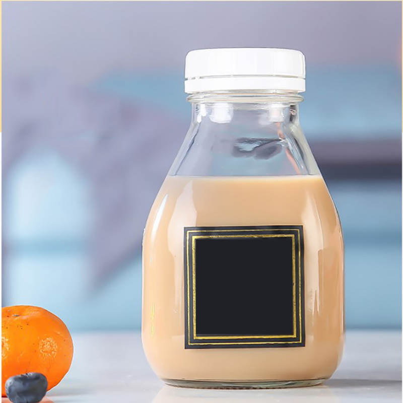 10oz Square Glass Milk Beverage Bottle with Safety Plastic Cap