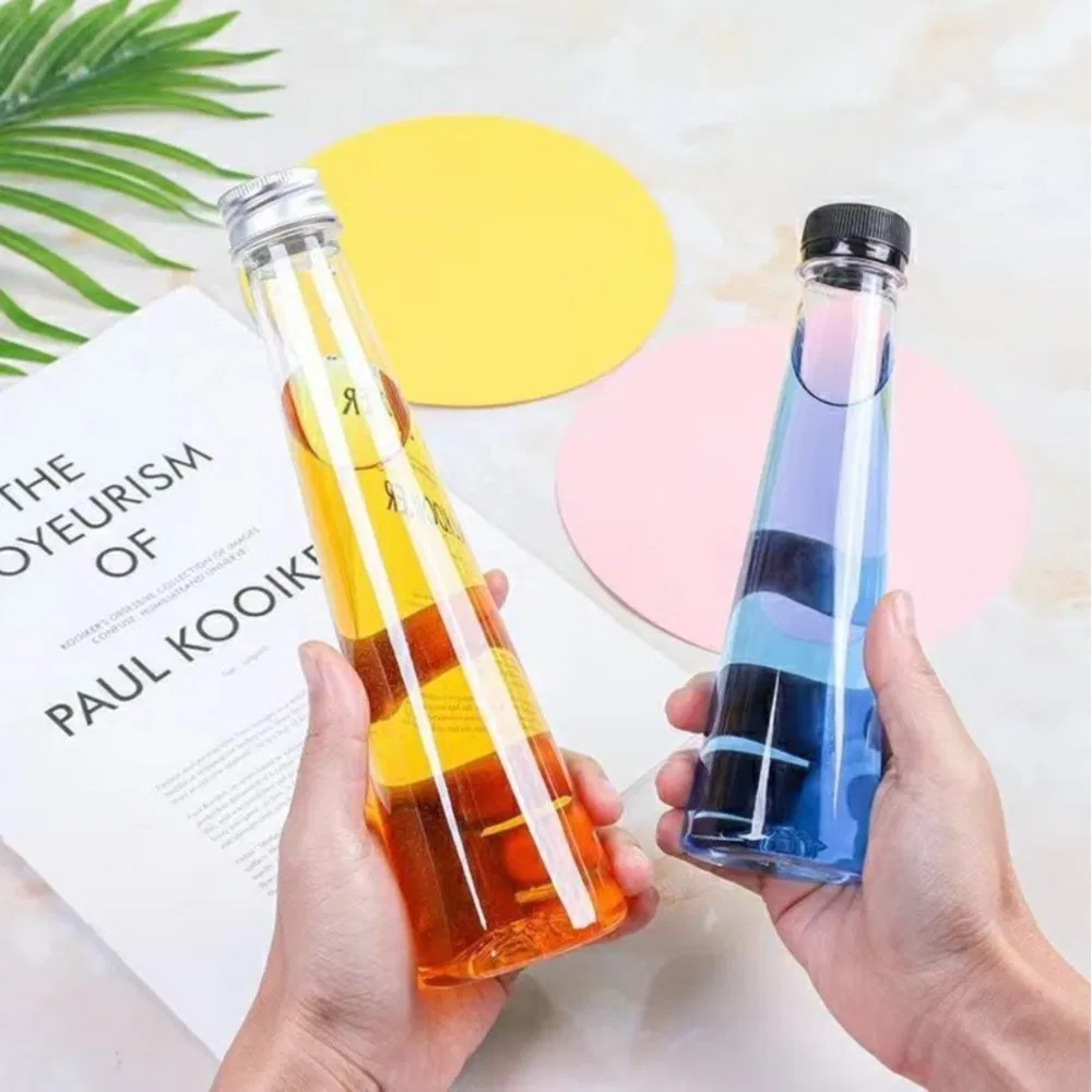 Clear Beverage Plastic Juice Bottle, Reusable Drink Containers Portable Water Bottle for Juice, Smoothies, Milk, Pyramid Shape