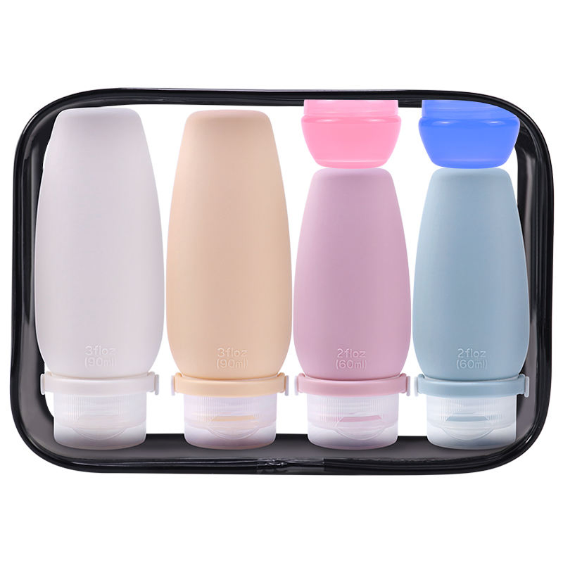 Empty Travel Size Reusable Leak-Proof Travel-Friendly Silicone Bottle Set with Toiletry Bag Plastic Cream Bottle for Lotion and Liquid