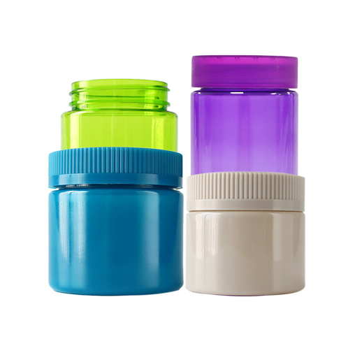 Custom Printed Label Round Shape Pet Plastic Candy Jars Child Resistant Proof Lid Matched Plastic Food Grade Storage Jar Bottle Container for Canna Dried Flower