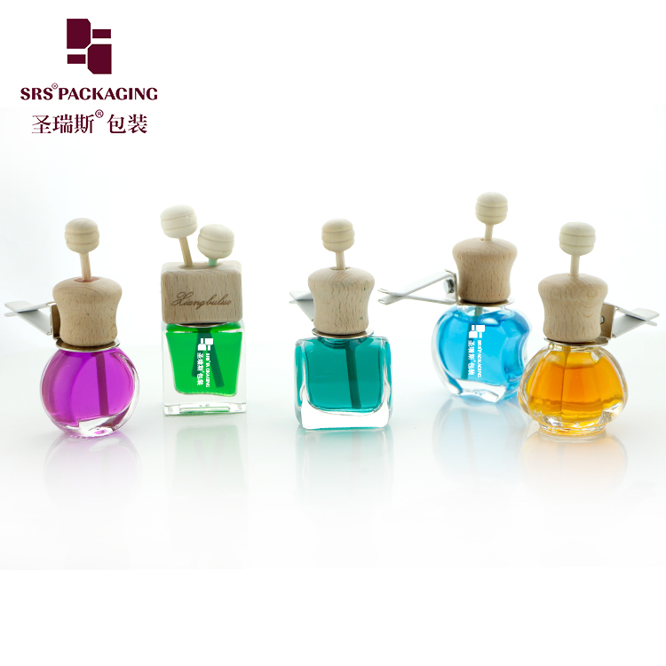 6ML 8ML10ML Wholesale Round Square Cosmetic Packaging Wooden Plastic Lid Dropper Car Perfume Fragrance Essential Oil Diffuser Hanging Empty Glass Mini Bottle
