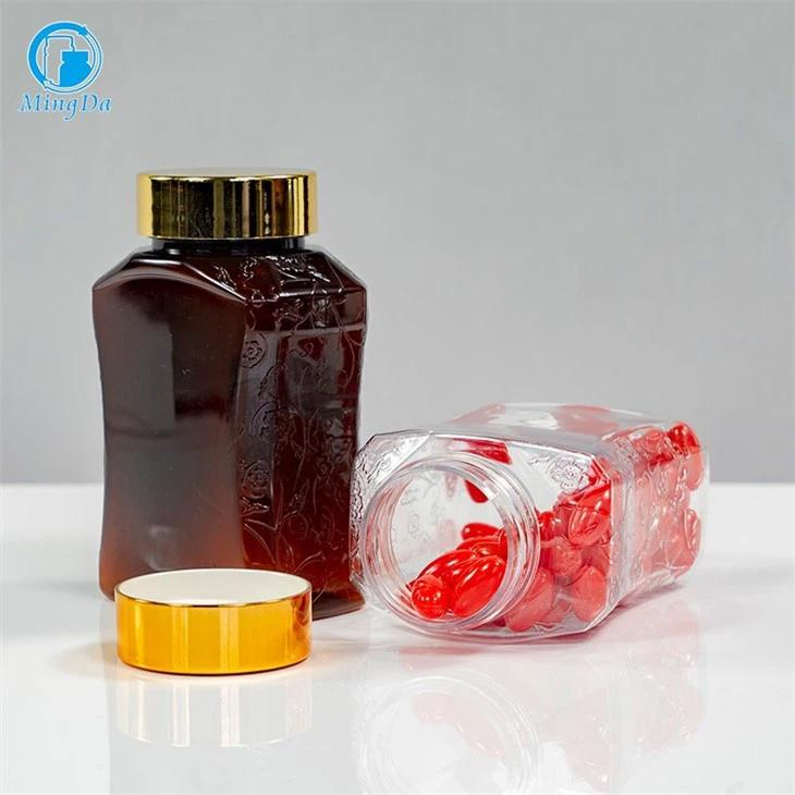 Healthcare Supplement Plastic HDPE Packaging Capsule Medicine Round Bottle Flip Top Cap