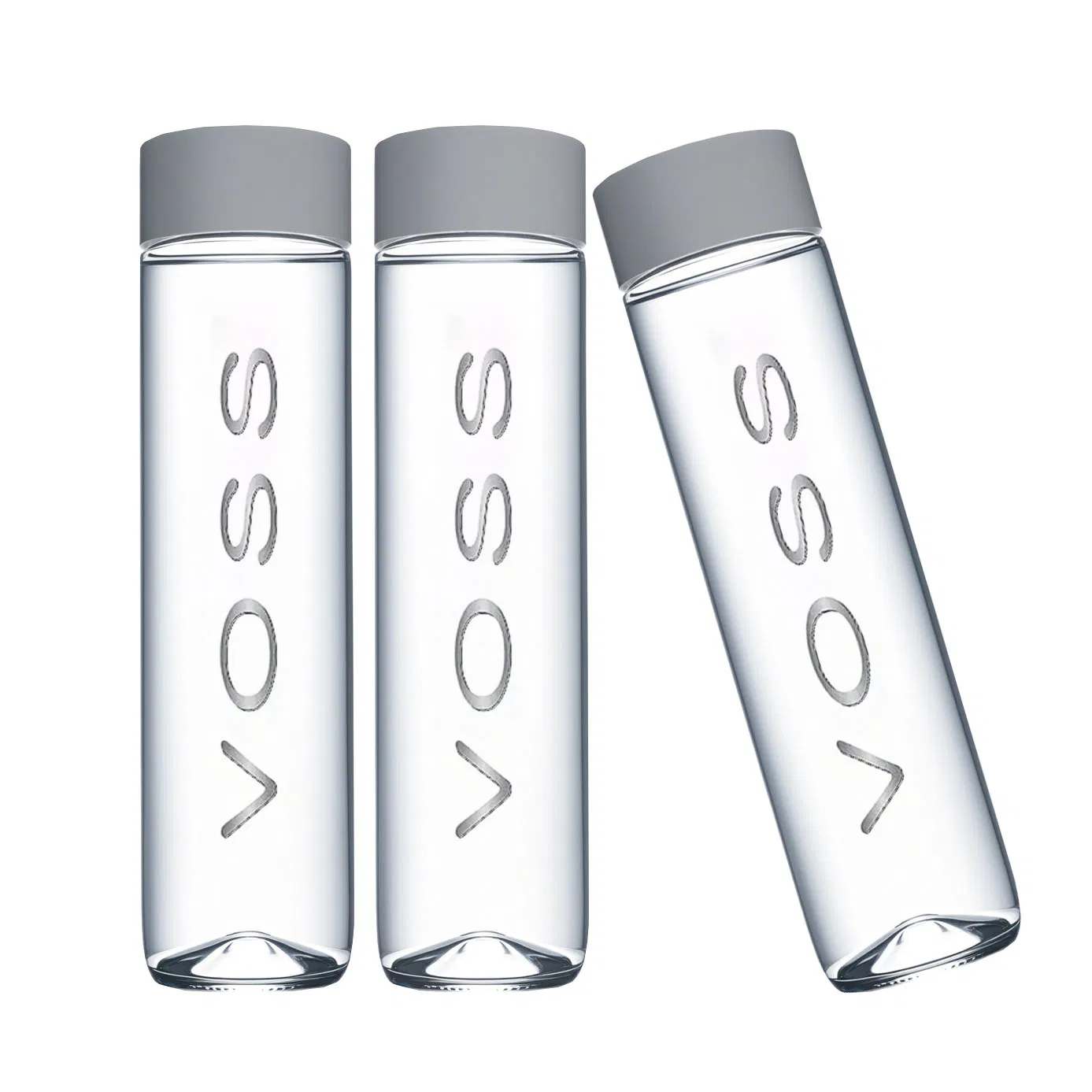 Competitive Price Transparent Voss Mineral Water Bottle Screen Printing 800ml 500ml 385ml 100ml High Flint Juice Drink Beverage Glass Bottle with Plastic Cap