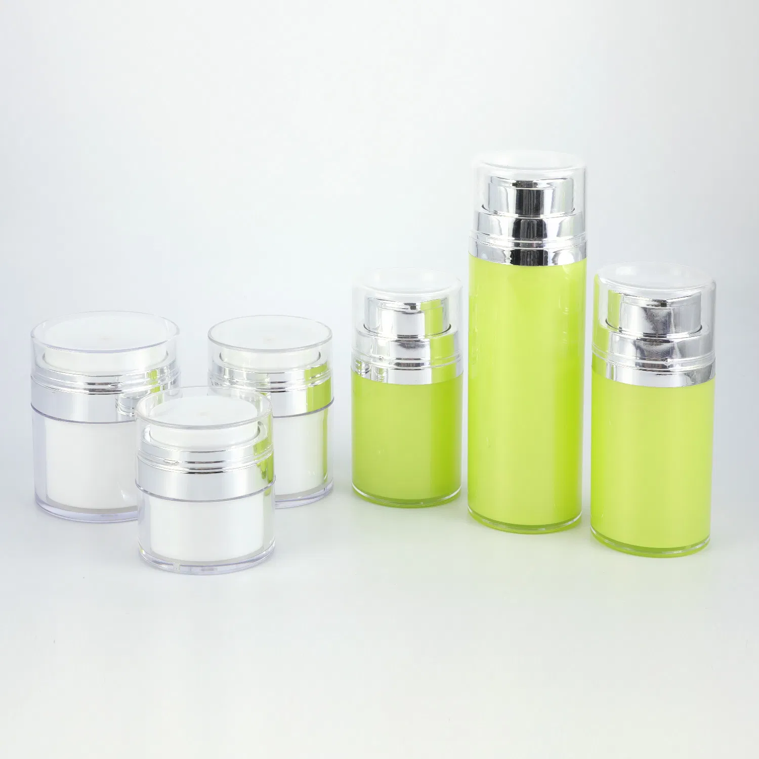 Empty Double Wall Custom 30ml 50ml Luxury Acrylic Plastic Skincare Packaging Lotion Pump Bottle Airless Jar Airless Silver Color Pump Bottle