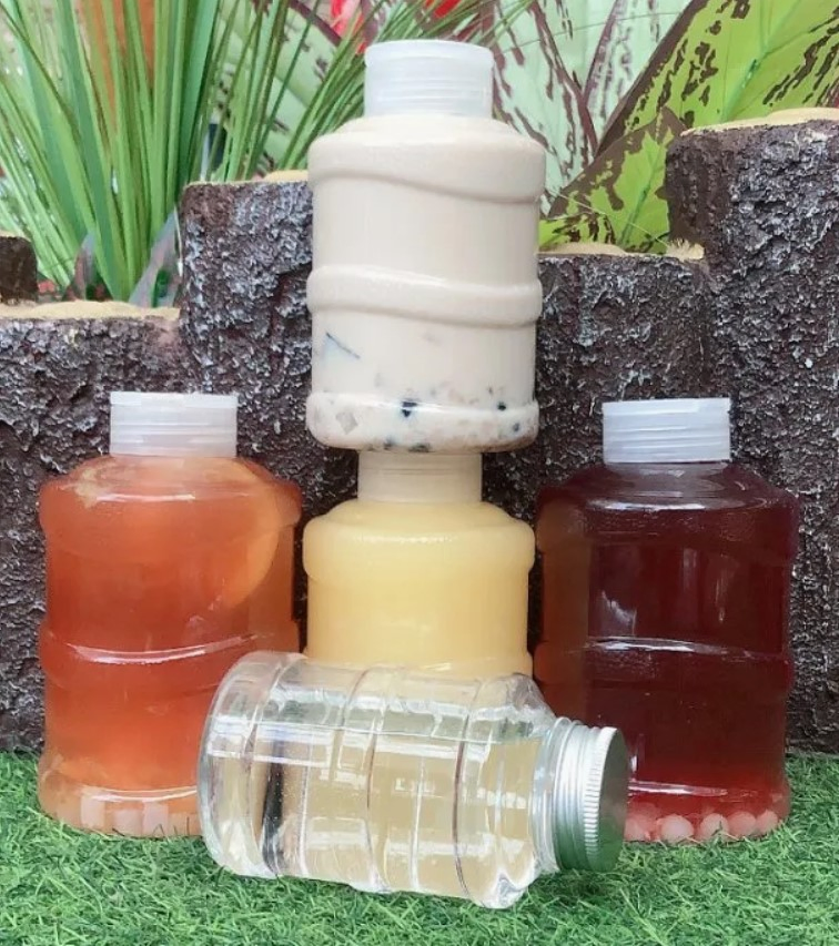 New Shape 17oz 24oz 34oz 500ml Portable Mini Water Juiced Bucket Plastic Beverage Bottle Milk Tea Bottle with Aluminum Cap