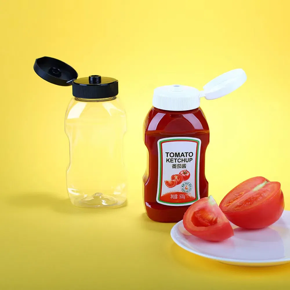 Plastic Pet Squeeze Bottle for Honey Syrup Sauce with White Lids