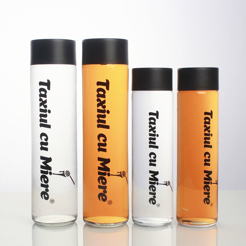 Luxury Screen Printing Decal Logo 500ml 700ml High Flint Clear Round Juice Beverage Water Glass Bottle with Plastic Cap