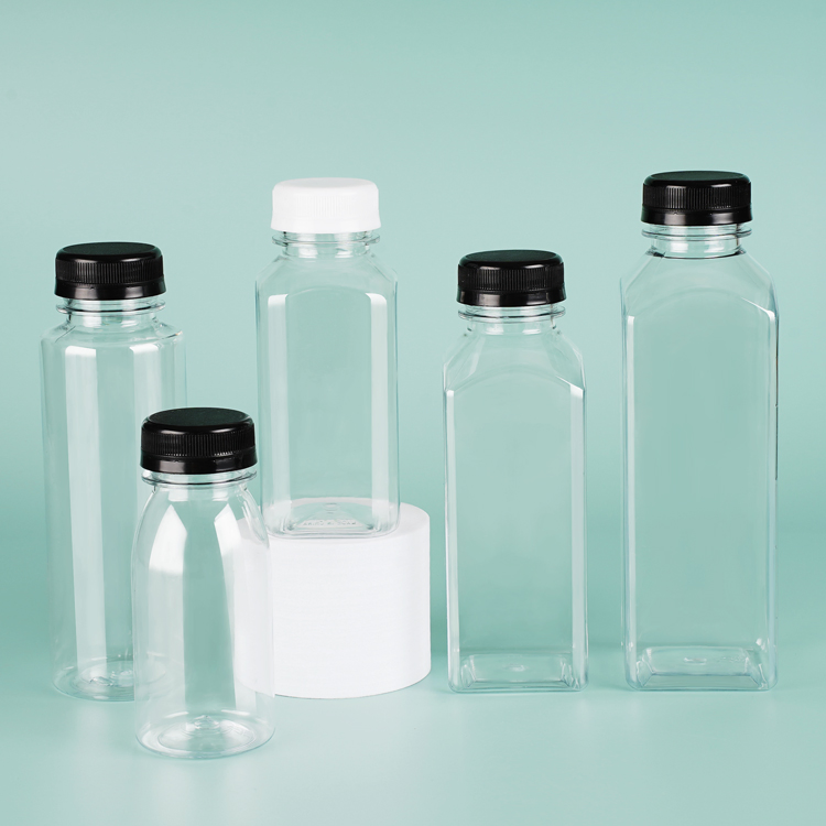 New 12oz Square Empty Plastic Pet Juice Bottle Storing Homemade Cold Food Grade Packaging Bottle Pet Beverage Bottle with Cover