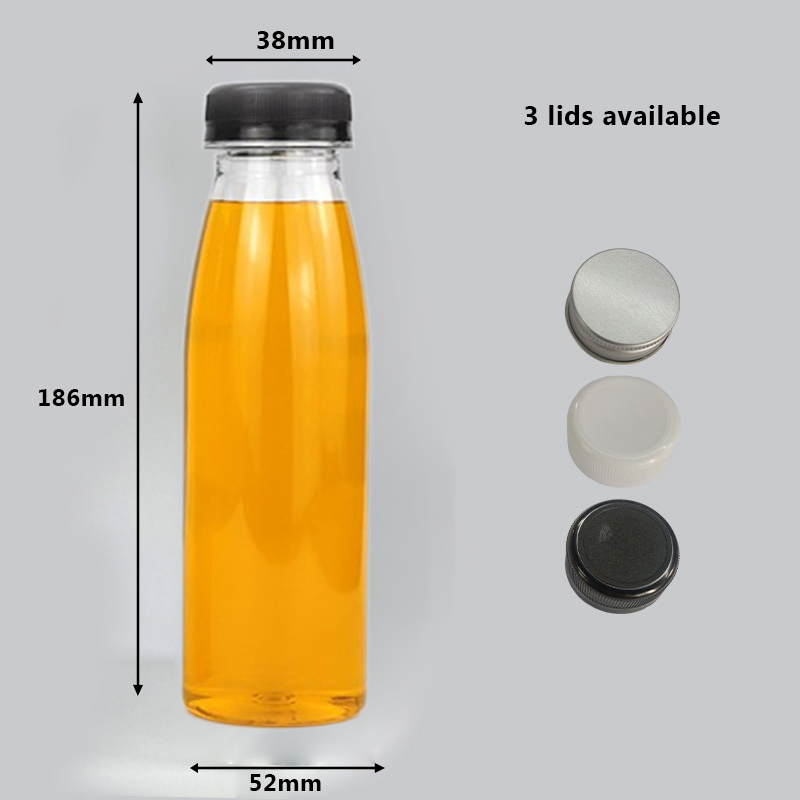 Custom Logo Printing Disposable Plastic Tableware 38mm Top Diameter Pet Plastic Bottles with Lid for Takeaway