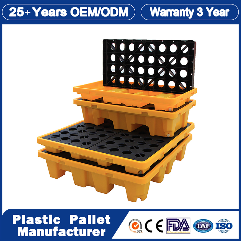 Spill Pallet Manufacturer Leakproof Oil IBC 2 Drum Containment Industrial Printing Export Water Bottle HDPE Warehouse Storage Heavy Duty Euro Plastic Pallet