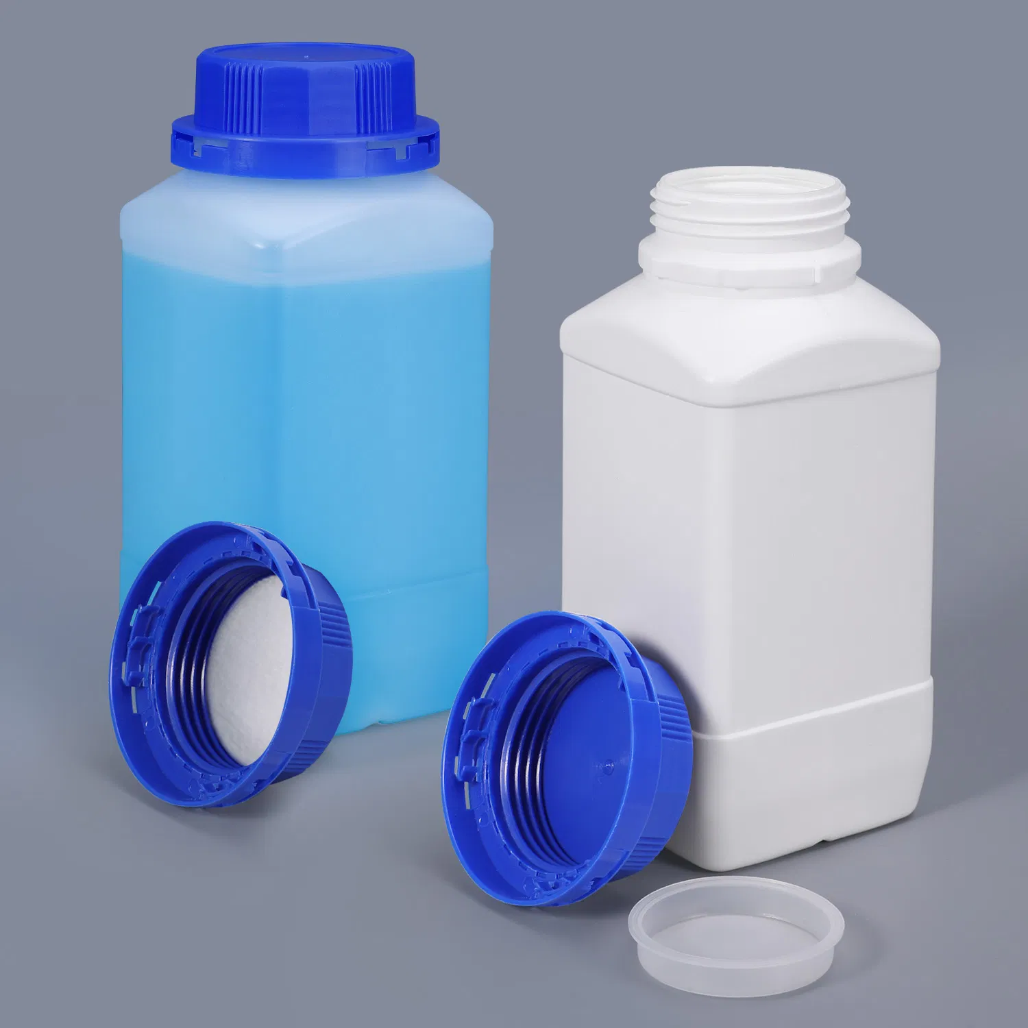 Eco-Friendly 250ml 500ml 1 Liter Plastic HDPE Bottle with Inner Plug Te Screw Cap Wide Mouth Square HDPE Bottle for Chemical Powder Packaging