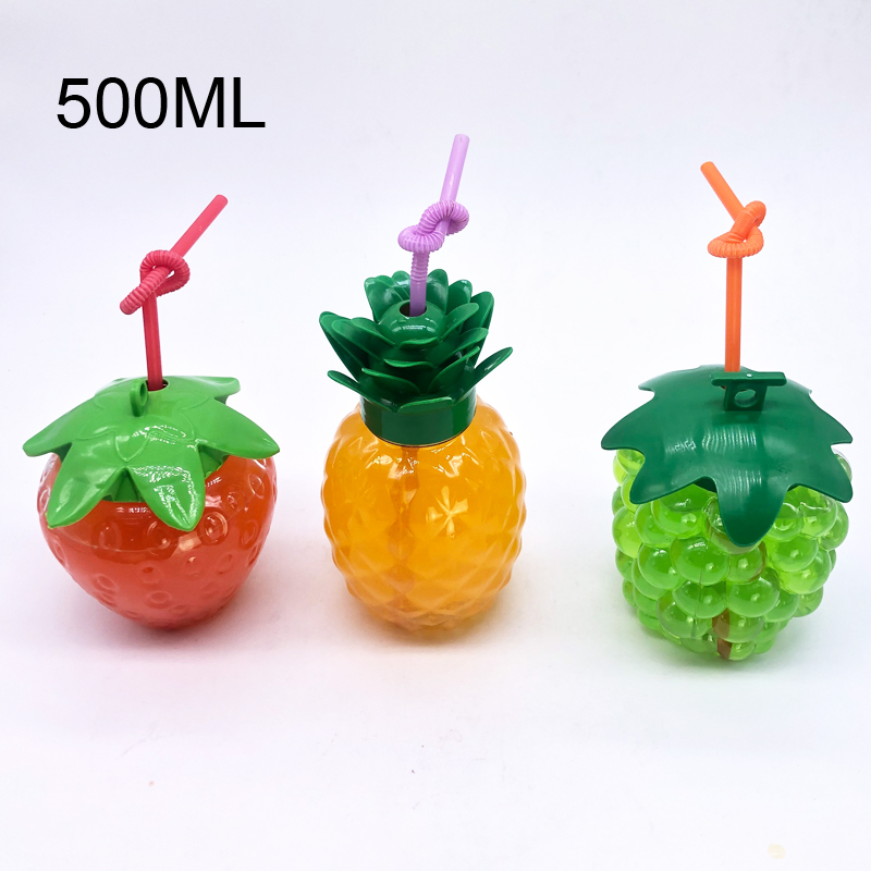 500ml BPA Free Fruit Pineapple Shaped Plastic Drinking Cup Drinking Water Bottle with Straw Lid